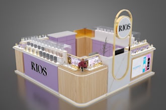 design realistic 3d stall or booth for your brand or event