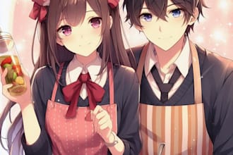 draw bl, straight or yuri couple in anime style for you