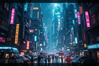 illustrate a cyberpunk futuristic city art