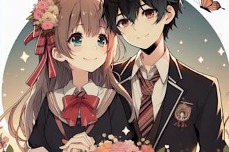 draw bl, straight or yuri couple in anime style for you