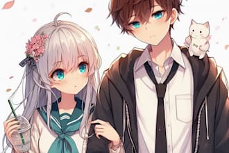 draw you anime couple art portrait