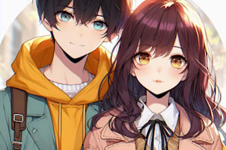 draw cute anime couple illustration for you