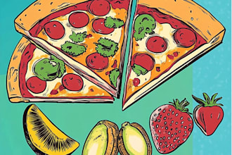 draw a illustration of food pop art