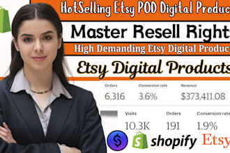 etsy print on demand, etsy shop setup, master resell right digital products