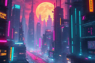 create a cyberpunk futuristic city and background