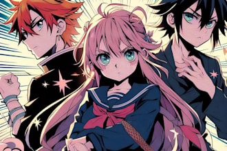 draw anime inspired characters, backgrounds, comic