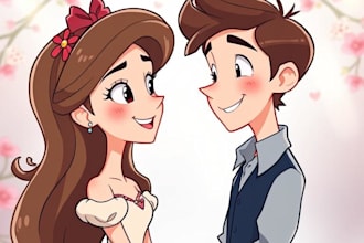 draw cartoon disney couple portrait