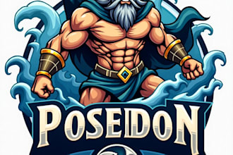 design high quality warrior poseidon mascot logo with my fastest delivery