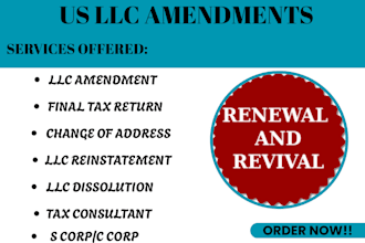 do llc amendments, llc dissolution, llc reinstatement, change of address, s corp