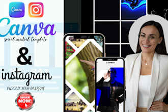 design editable canva social media templates aesthetic instagram puzzle field