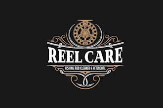 design creative fishing reel themed logo
