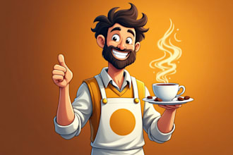 design creative coffee barista mascot logo in 12 hours