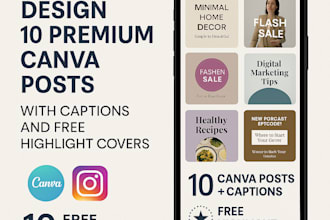design 10 premium canva posts with captions and free highlight covers