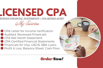 prepare and notarize CPA letter, certified financial statement, audit financials