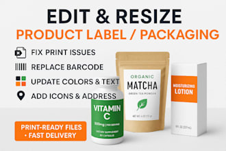 edit, resize, and modify product label and packaging design