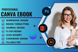 canva ebook design, canva flyer, workbook, ebook formatting and layout design