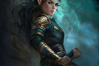 make dnd character art, dnd party illustration, and fantasy character sheet