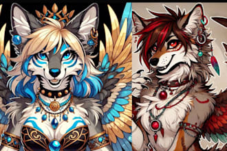 design a unique custom furry character with detailed reference sheet