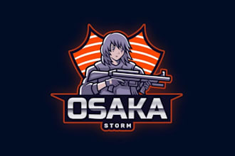 do gaming logo generator with an armed anime fighter
