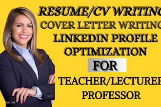 write a professional teacher, lecturer, academic, professor education resume, CV