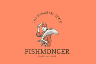 do vintage logo maker for a clothing brand featuring a man with a fish