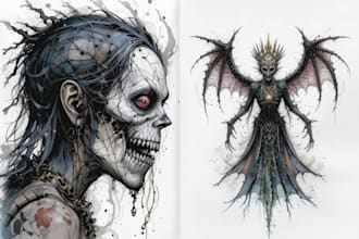 make a watercolor dark art and fantasy horror character