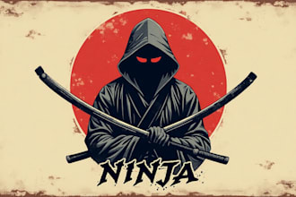 design unique ninja logo with source file in 24 hours
