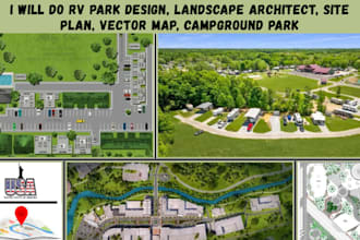 do rv park design, landscape architect, site plan, vector map, campground park