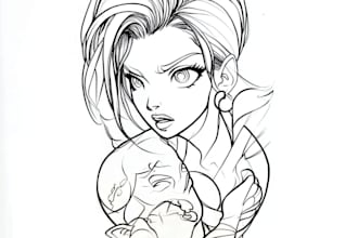 tattoo illustration anime style in lines