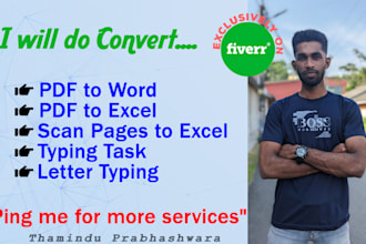 convert pdf to word, pdf to excel, data collection, and typing job