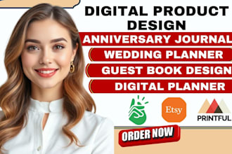design wedding planner, guest book, and anniversary journal in canva