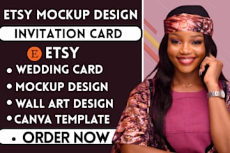 design digital products wedding invitation card editable canva template mockups