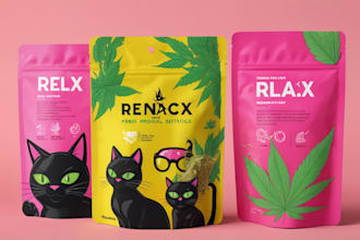 draw cartoon cannabis packaging label design