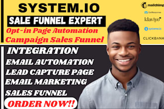 create a system io website, getresponse automation, email marketing sales funnel