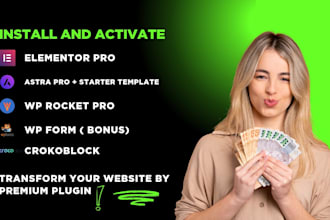 install and activate elementor pro,astra pro,wp rocket,crokoblock
