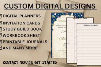 design journal, workbook guide, digital planner, invitation card, study guide