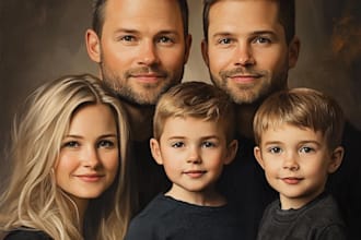 draw realistic family portrait, couple or group from photo