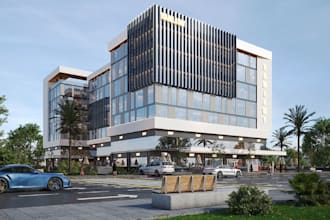 build highrise commercial,multiuse building,maliv st, strip mall,clean rendering
