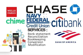do bank statement reconciliation, paystubs and bookkeeping