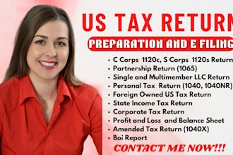 prepare and efile US tax return for individual, llc and corporate 1120 1040 1065