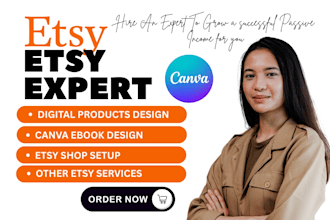 etsy digital products design, etsy shop setup, canva ebook digital products, SEO