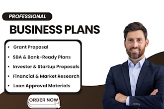 prepare investor ready business plan or proposal for sba loans, banks, startups