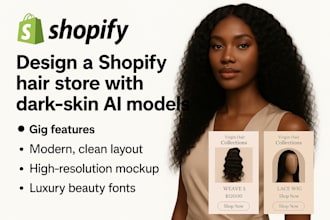 design a shopify hair store with dark skin ai models and shopify banner
