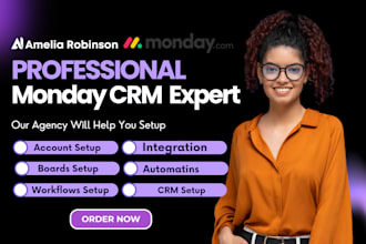 setup monday crm project management board, monday com, automation, integration