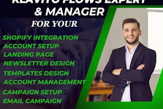 setup klaviyo email flows for shopify, SMS flows,manage klaviyo to boost sales