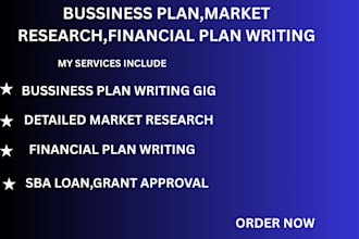 prepare and write business plan for startups, do market research, financial plan