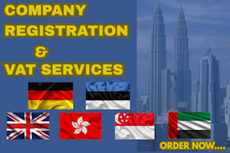 do company registration and vat services for US, ee, sg, uae, UK, hk, de