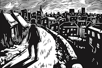 create a portrait drawing linocut based on your request