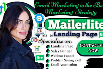 design mailerlite landing page, systeme io,ghl kajabi, clickfunnels sales funnel