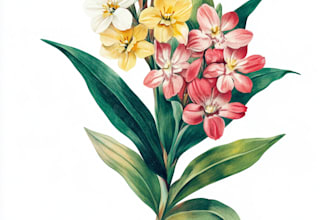 draw line art illustrations, botanical flowers, plants